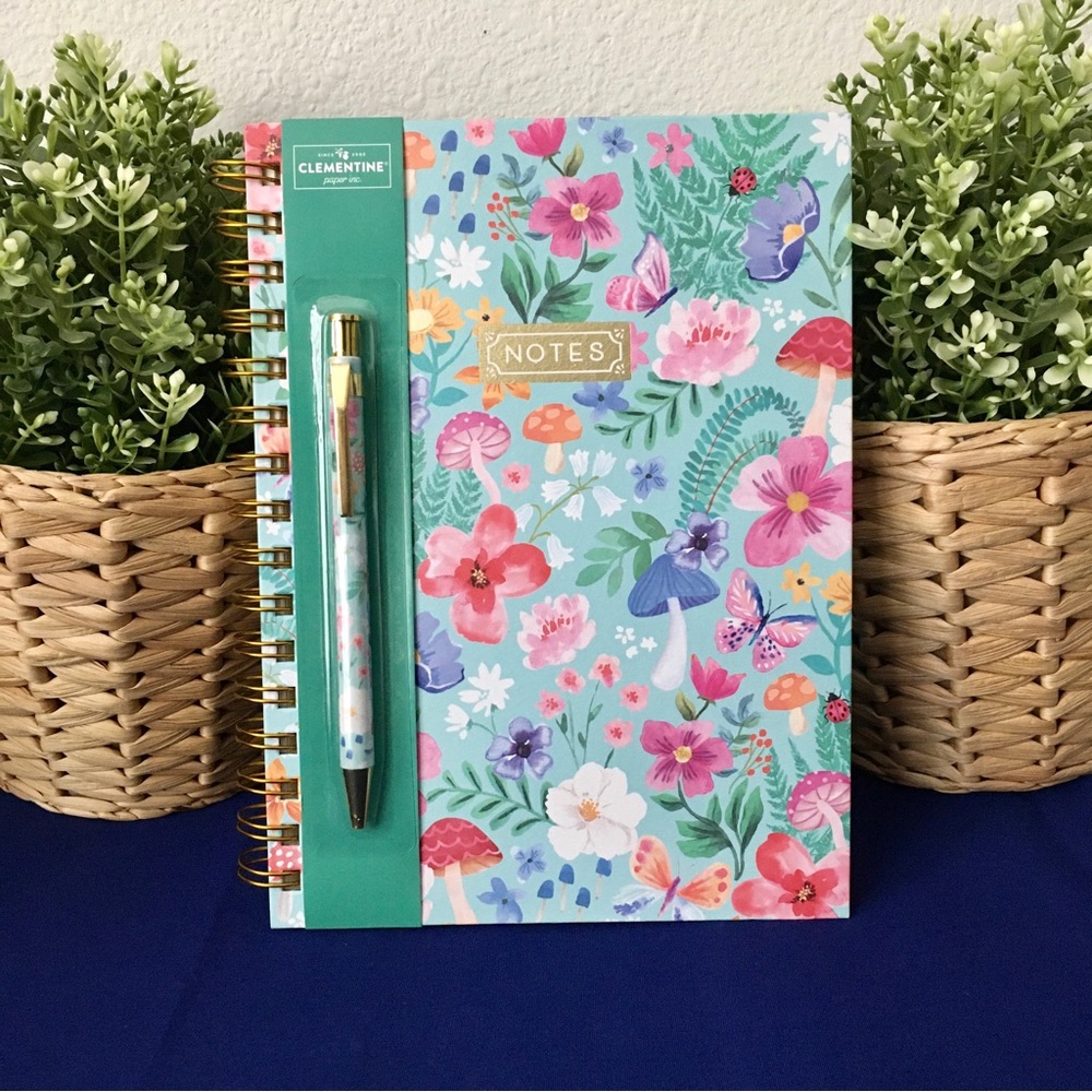Clementine Spiral Notebook ~ Mushroom Floral Meadow Notebook
